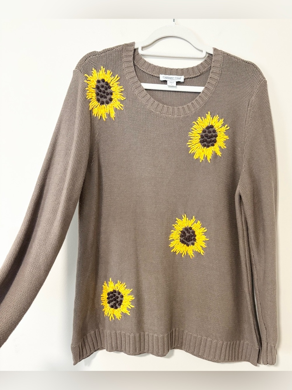 Coldwater Creek Light Brown Sunflower Oversized Cotton Blend Sweater - Picture 6 of 12